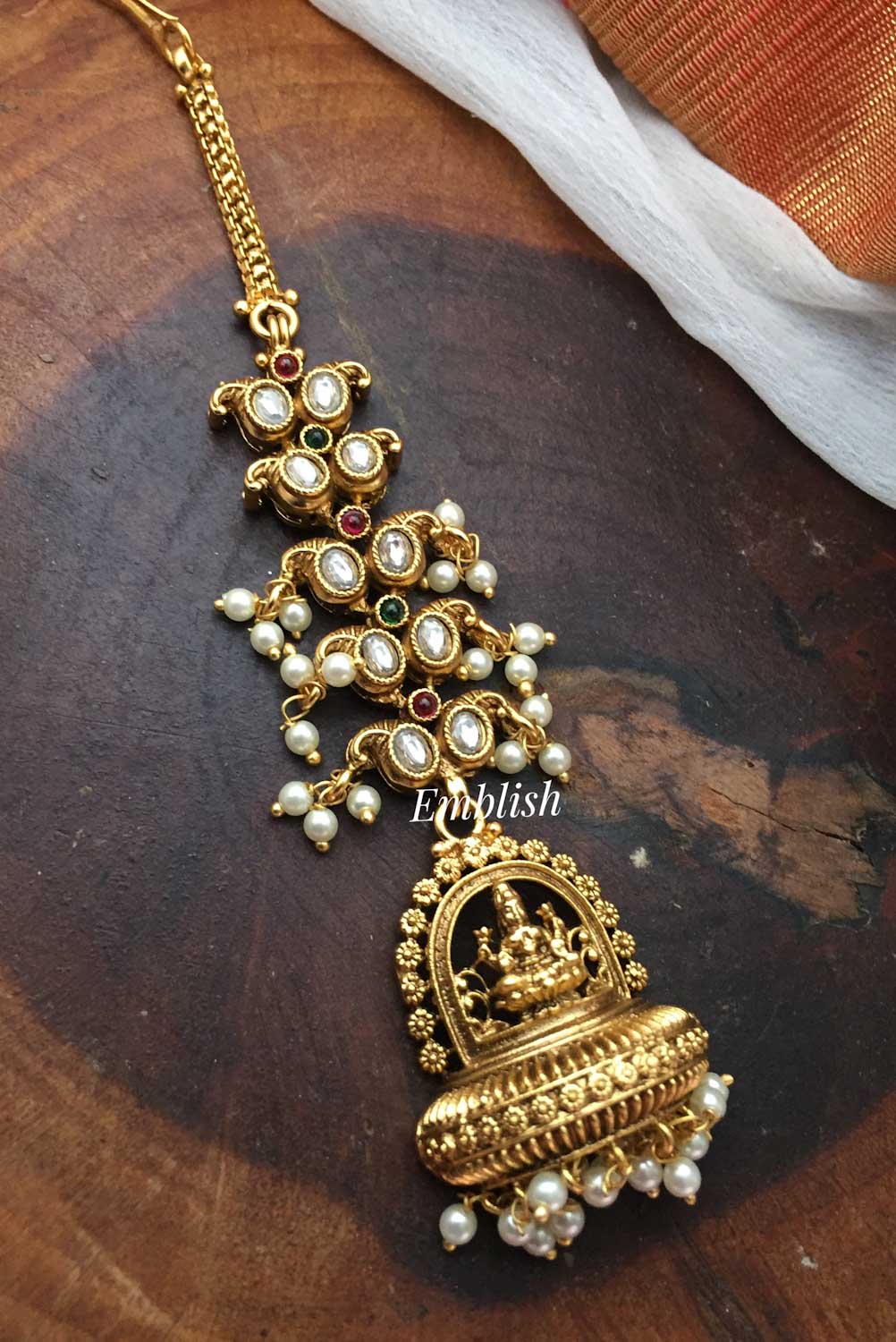 Antique Lakshmi Gold alike double Beads Kundan Tikka 